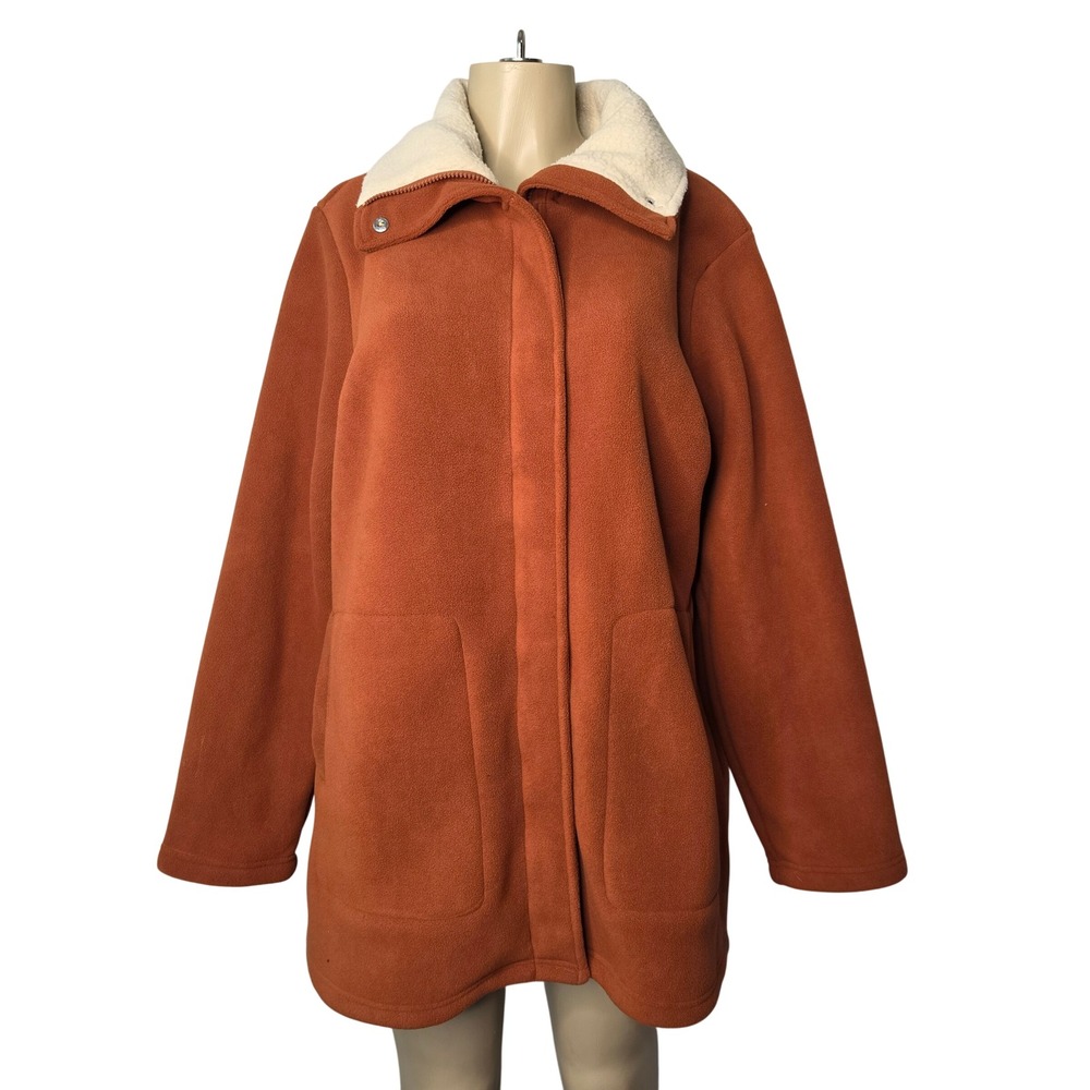 Denim & Co Jacket Women L Orange Fleece Sherpa Collar Zip Front A707423 Pocket